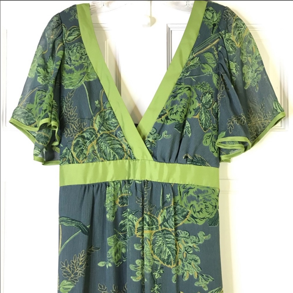 JONATHAN MARTIN Boho Floral Dress Green Sz 12.